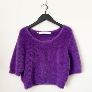 Oval Square Purple Furry Knit Cropped Top